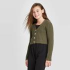 Girls' Cropped Button-front Cardigan - Art Class Green S, Girl's,