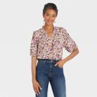 Women's Ruffle Short Sleeve V-neck Blouse - Knox Rose Ivory Floral