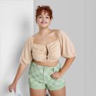 Women's Plus Size Puff Short Sleeve Woven Top - Wild Fable Light Taupe 1x,