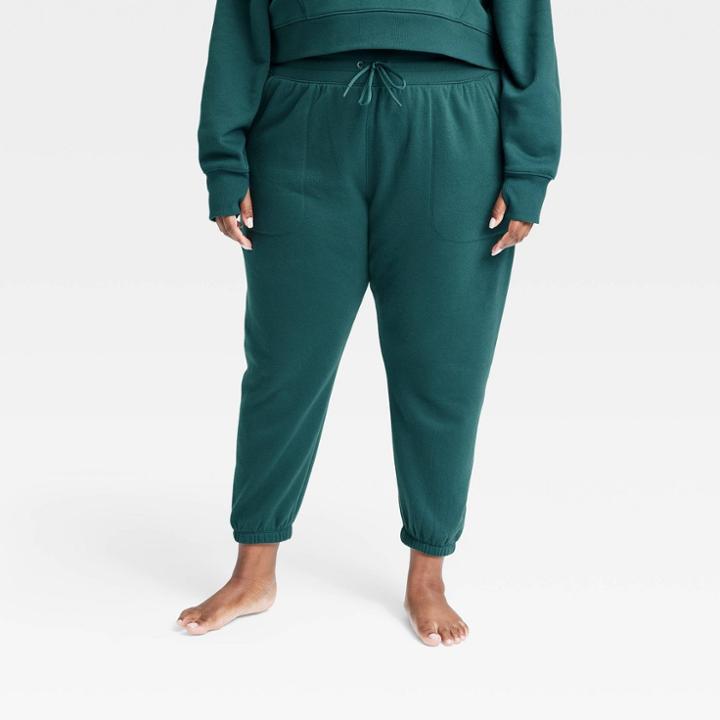 Women's Plus Size Mid-rise Cotton Fleece Joggers - All In Motion Emerald Green