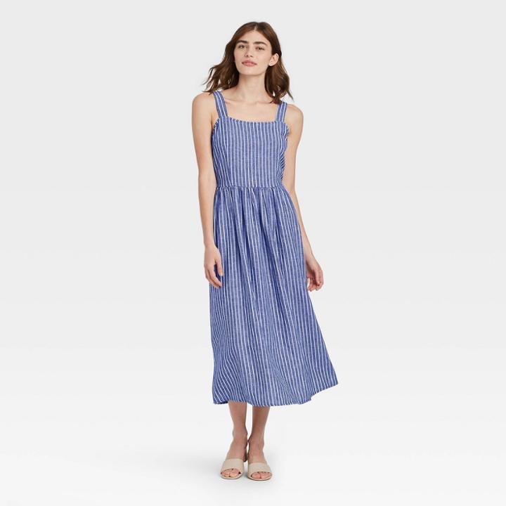 Women's Striped Sleeveless Buckle Back Dress - Who What Wear Blue