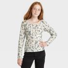 Girls' Ruched Long Sleeve Top - Art Class Cream