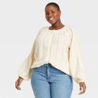 Women's Plus Size Striped Long Sleeve Gauze Wrap Blouse - Ava & Viv Yellow/cream X