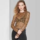 Women's Animal Print Long Sleeve Crewneck Mesh Top - Wild Fable Brown/black