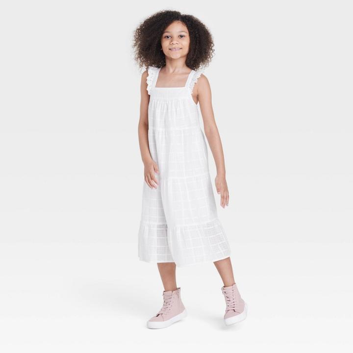 Girls' Flutter Sleeve Tired Midi Dress - Cat & Jack White