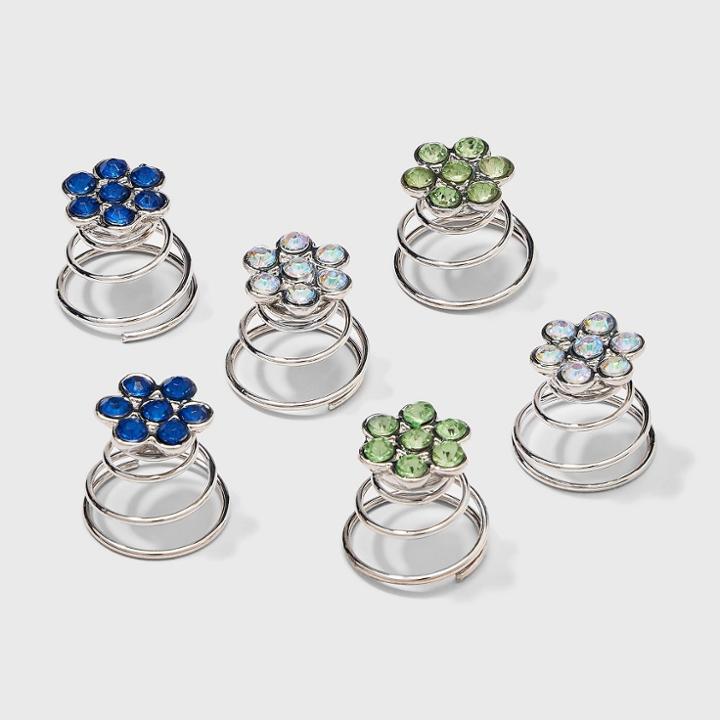 Flower Gem Spiral Hair Pins 6pk - Wild Fable