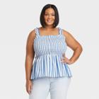 Women's Plus Size Smocked Peplum Tank Top - Ava & Viv Blue