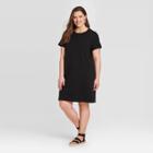 Women's Plus Size Short Sleeve T-shirt Dress - Universal Thread Black