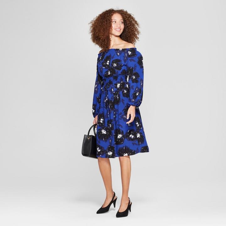 Women's Printed Off The Shoulder Dress - A New Day Black/blue