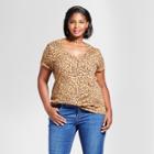 Women's Plus Size Animal Print V-neck T-shirt - Ava & Viv Tan/brown