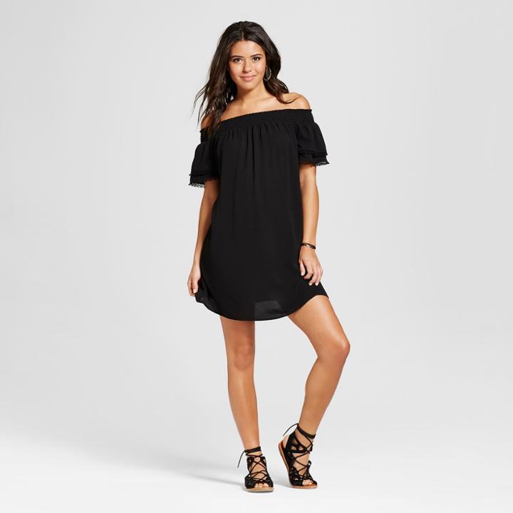 Women's Double Flounce Off The Shoulder Shift Dress - Xhilaration (juniors') Black