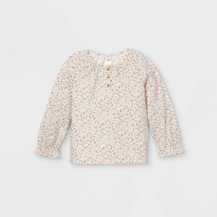 Oshkosh B'gosh Toddler Girls' Floral Henley Long Sleeve T-shirt - White