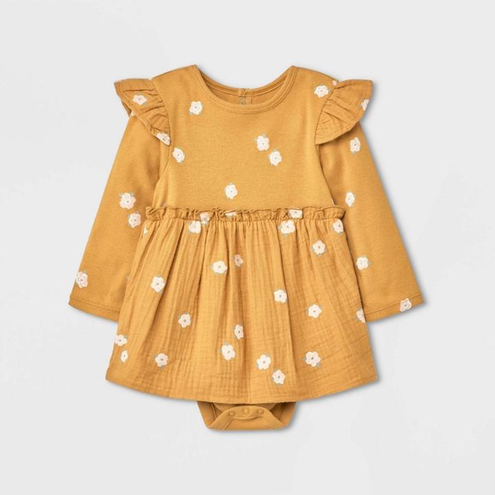 Grayson Collective Baby Girls' Ribbed Long Sleeve Dress - Yellow Newborn