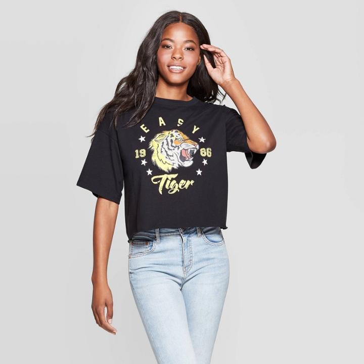 Grayson Threads Petitewomen's Easy Tiger Short Sleeve Cropped T-shirt (juniors') - Black L, Women's,