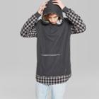 Men's Plaid Long Sleeve Mix Media Hooded Pullover Sweatshirt - Original Use Folkstone Gray