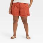 Women's Plus Size Pleat Front Shorts - A New Day Orange
