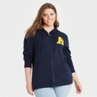 Netflix Women's To All The Boys 3 Plus Size Varsity Letter Zip-up Hooded Graphic Sweatshirt - Navy