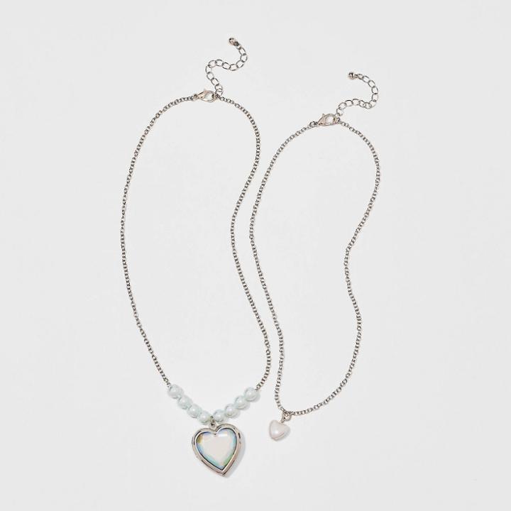 Girls' 2pk Heart Locket Necklace Set - Cat & Jack , White