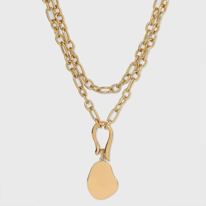 Organic Shape Pendant 20 Layered Necklace - A New Day Gold