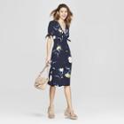 Women's Floral Print Short Sleeve Crepe Dress - A New Day Navy M, Size: