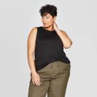 Women's Plus Size Crewneck Pocket Tank Top - Ava & Viv Black X