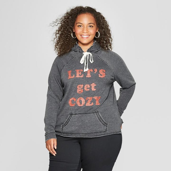 Women's Plus Size Let's Get Cozy Graphic Hoodie - Grayson Threads (juniors') Black