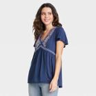 Women's Short Sleeve Embroidered Knit Top - Knox Rose Navy