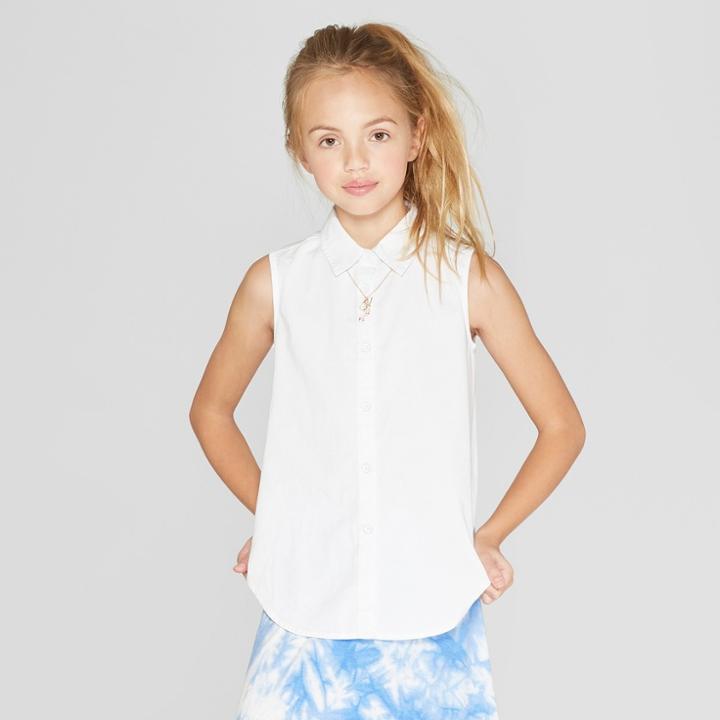 Plus Size Girls' Tie Front Button-down - Cat & Jack White Denim