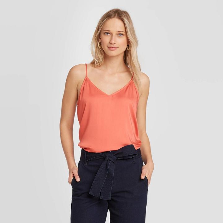 Women's V-neck Satin Cami - A New Day Red