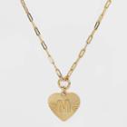 14k Gold Dipped 'm' Initial Diamond Cut Heart Pendant Necklace - A New Day Gold