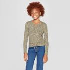 Girls' Ruched Floral Long Sleeve T-shirt - Art Class Green