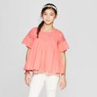 Girls' Embroidered Bell Sleeve Peasant Top - Cat & Jack Peach