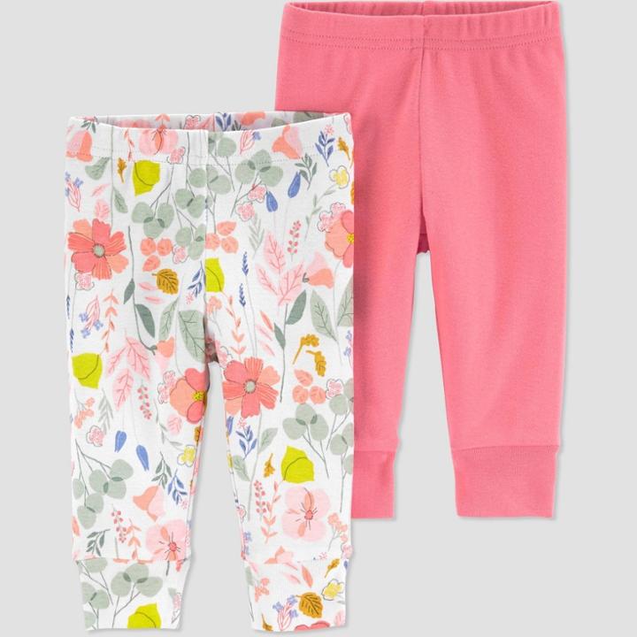 Baby Girls' 2pk Butterfly And Floral Pull-on Pants - Just One You Made By Carter's Pink Newborn