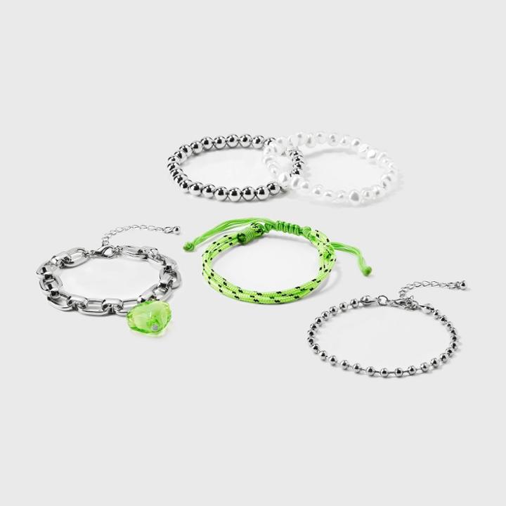 Simulated Pearl With Heart Charm Bracelet Set 4pc - Wild Fable , White