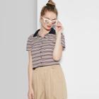 Women's Striped Short Sleeve Button Front Polo Shirt - Wild Fable Pink/navy Xxl,
