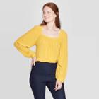 Women's Regular Fit Long Sleeve Square Neck Top - A New Day Yellow