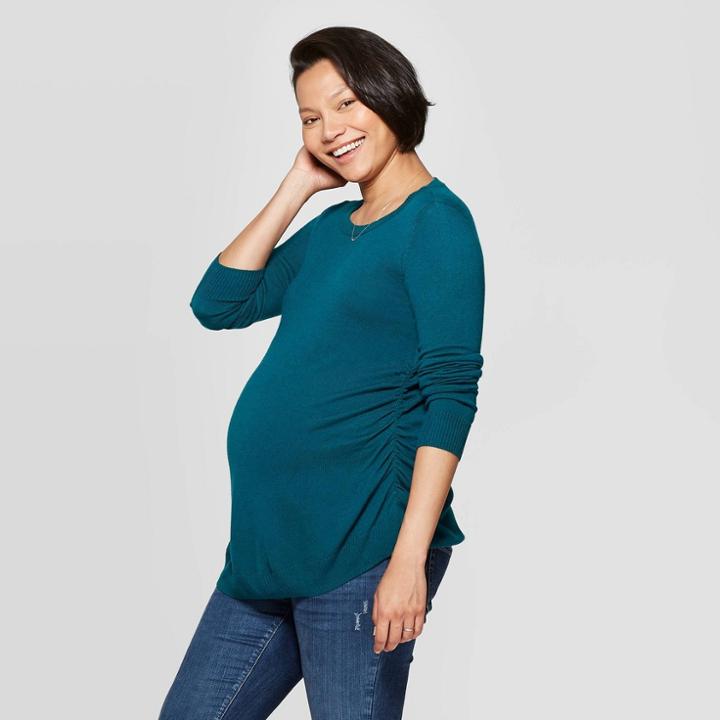 Maternity Long Sleeve Essential Side Shirred Pullover - Isabel Maternity By Ingrid & Isabel Teal S, Women's, Size: