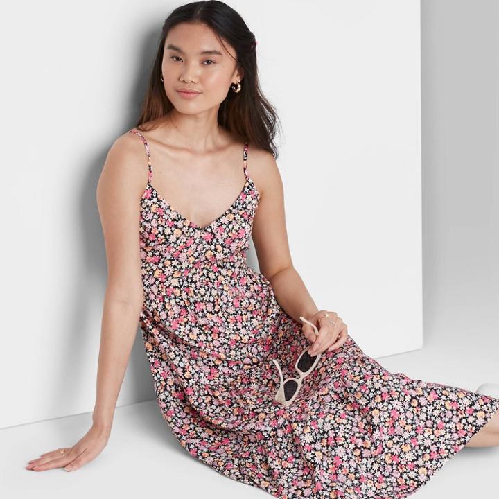 Women's Sleeveless Tie-back Tiered Dress - Wild Fable Black Floral