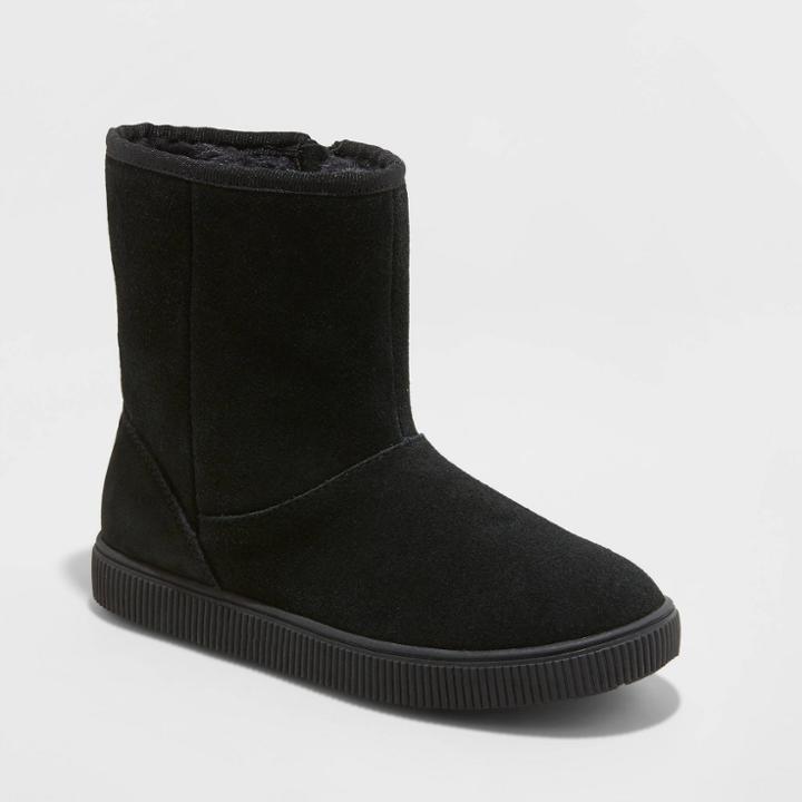 Girls' Emily Suede Shearling Style Boots - Cat & Jack Black