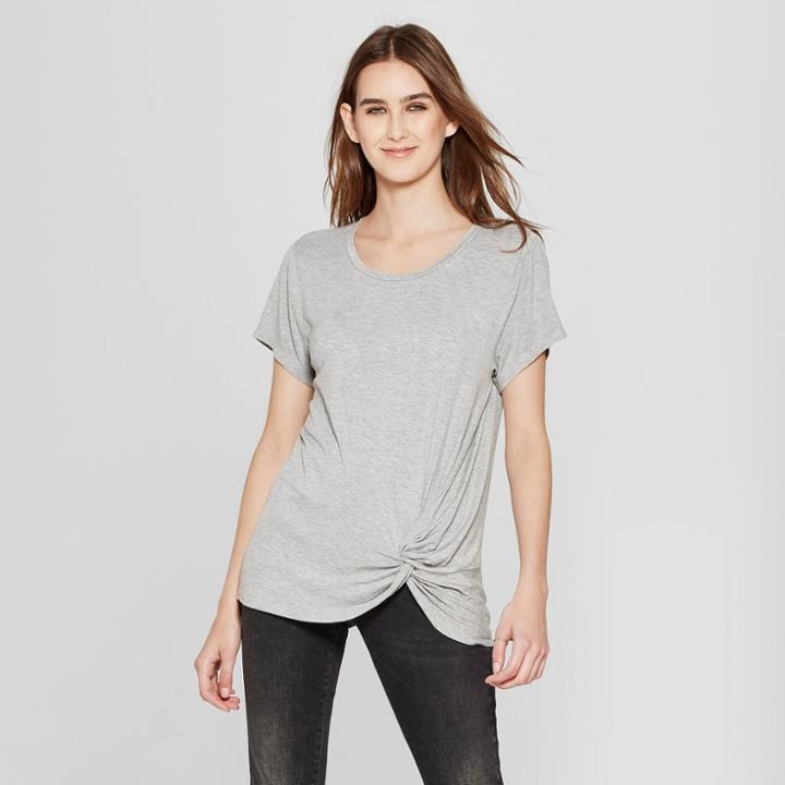 Women's Short Sleeve Asymmetrical Twist Front Top - Alison Andrews Gray