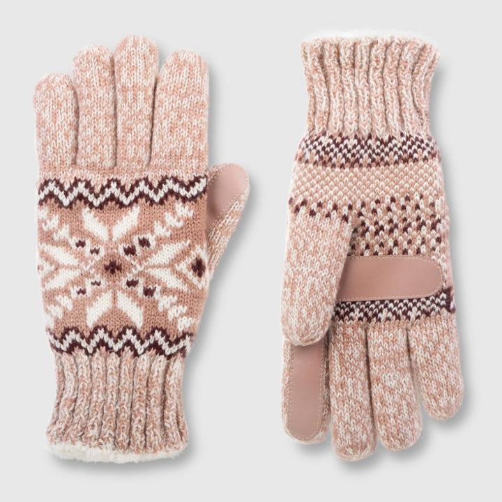 Isotoner Women's Smartdri Knit Snowflake Gloves - Pink