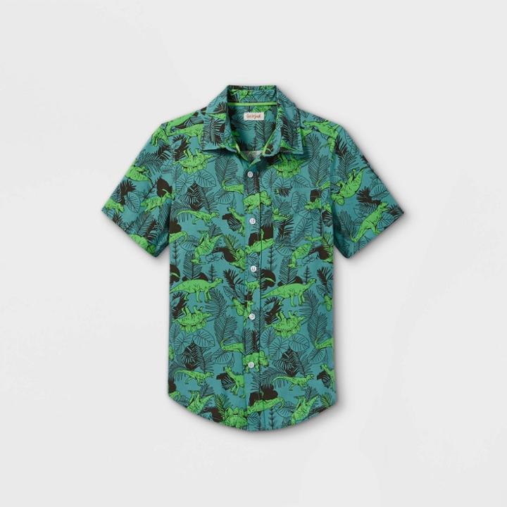 Boys' Challis Short Sleeve Button-down Shirt - Cat & Jack Green/black