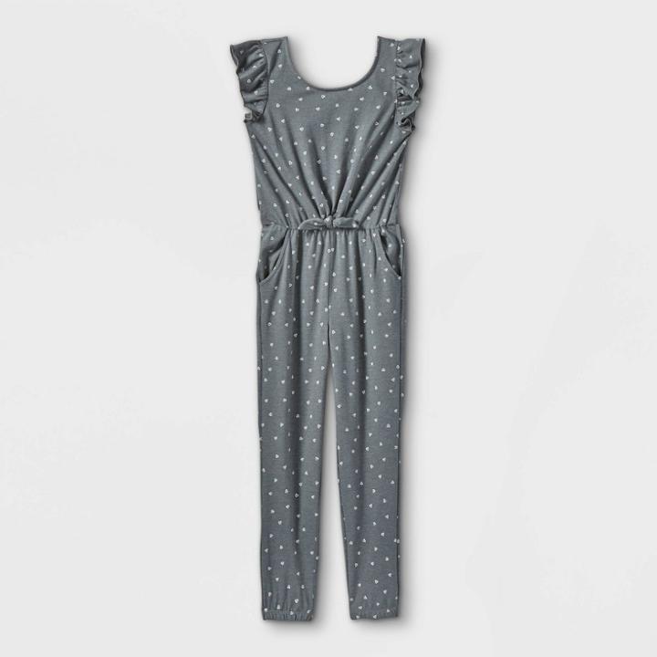 Girls' Printed Short Sleeve Jumpsuit - Cat & Jack Heather Gray