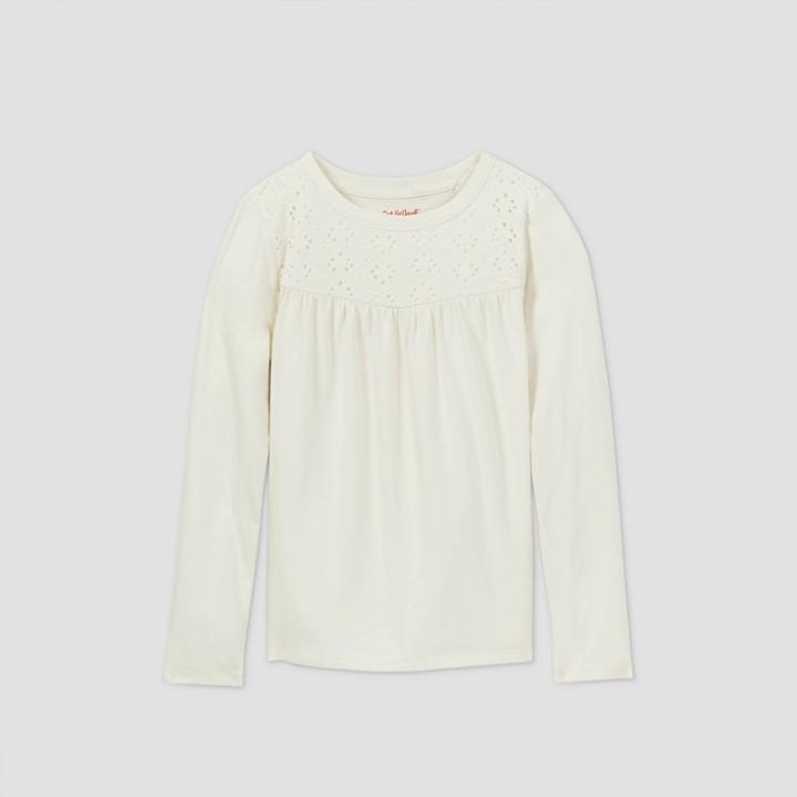 Girls' Long Sleeve Crochet Knit Top - Cat & Jack Cream