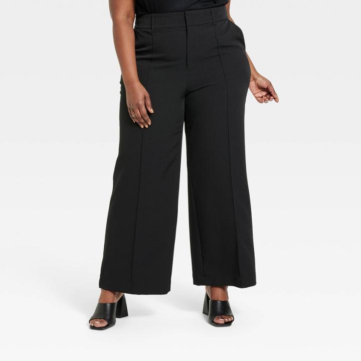 Women's High-rise Wide Leg Pants - Ava & Viv Black