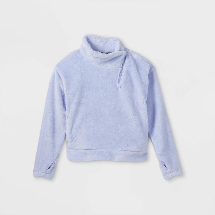 Girls' High Pile Sherpa Fleece 1/4 Zip Pullover Sweatshirt - All In Motion Periwinkle Blue