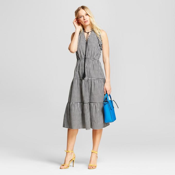 Women's Gingham Sleeveless Ruffle Midi Dress - Who What Wear Black/white Xxl, Black/white Gingham