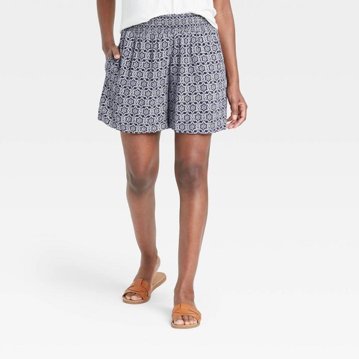 Women's Printed Smocked Waist Pull-on Shorts - Knox Rose Navy