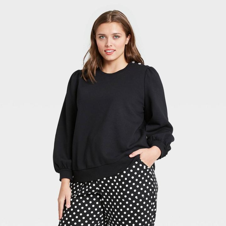 Women's Plus Size Crewneck Sweatshirt - Who What Wear Black