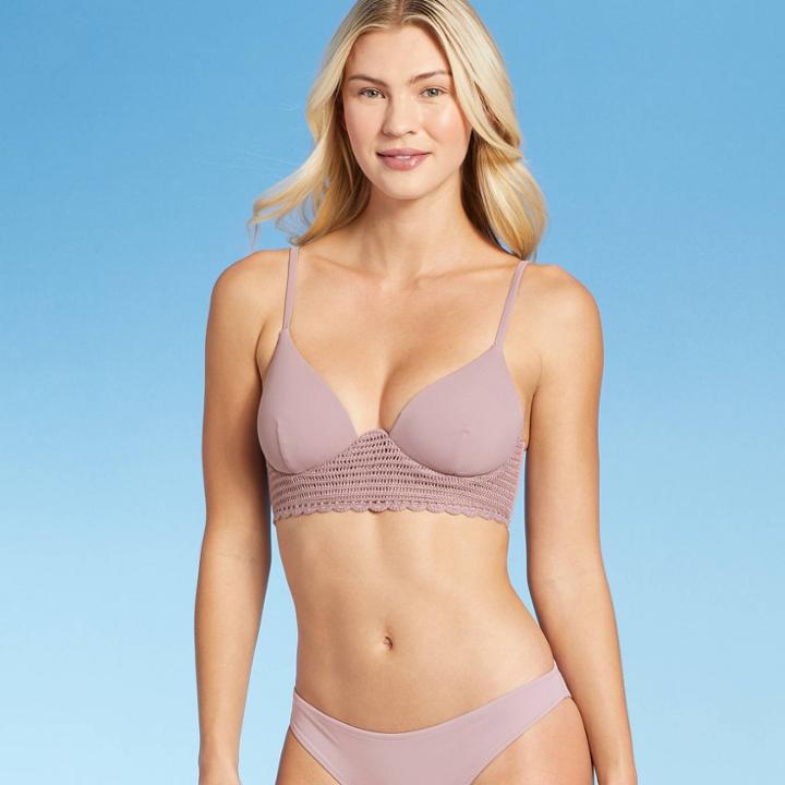 Women's Longline Crochet Detail Bikini Top - Shade & Shore Mauve